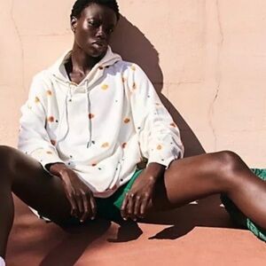 Free People Sprint To The Finish Hoodie Floral Rib Hem Pockets Slouchy M…